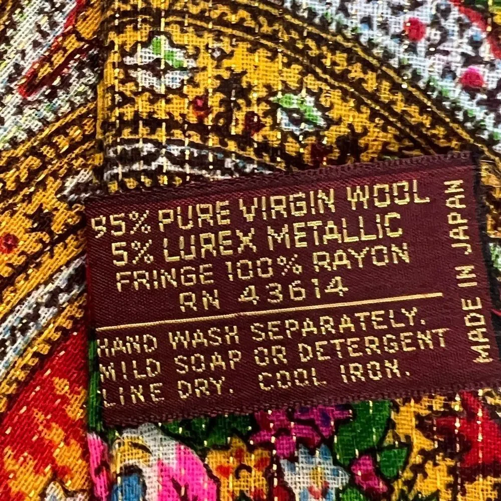 Vintage Men's Virgin Wool Lurex Metallic Fringe Japanese Neck Scarf Maroon 48